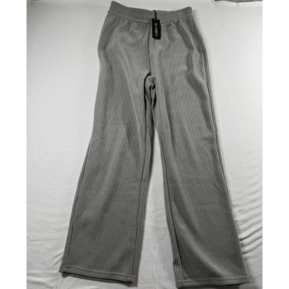 AQ SPORTS Womens Lounge Pants Size L Gray Ribbed Knit Pull On Elastic Waist 650